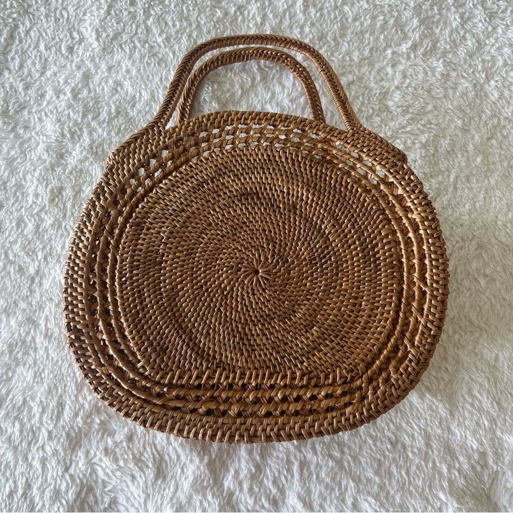Brown Woven Structured Handbag